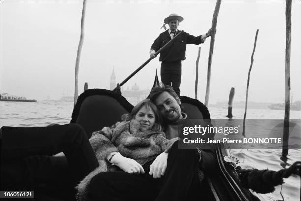 French Actor Alain Delon and wife Nathalie in Venice, Italy, on January 1968.