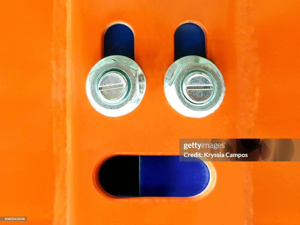 Anthropomorphic Face on Metal Shelving