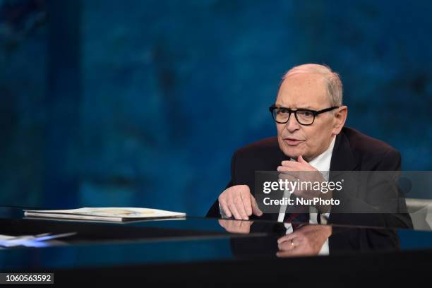 Great Master and Composer Ennio Morricone with movie director Giuseppe Tornatore guest of tv program &quot;Che tempo che fa&quot;, broadcast on air...