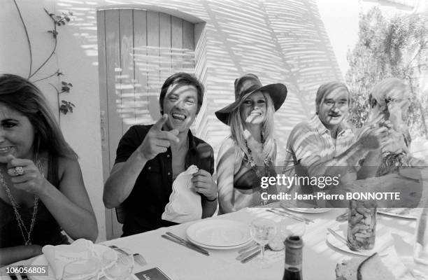 Alain Delon and Brigitte Bardot in 1968 in Saint-Tropez, France.