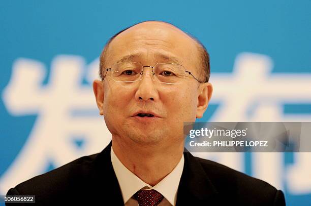 Zhi Shuping, minister of China's General Administration of Quality Supervision, Inspection and Quarantine listens to a question during a press...