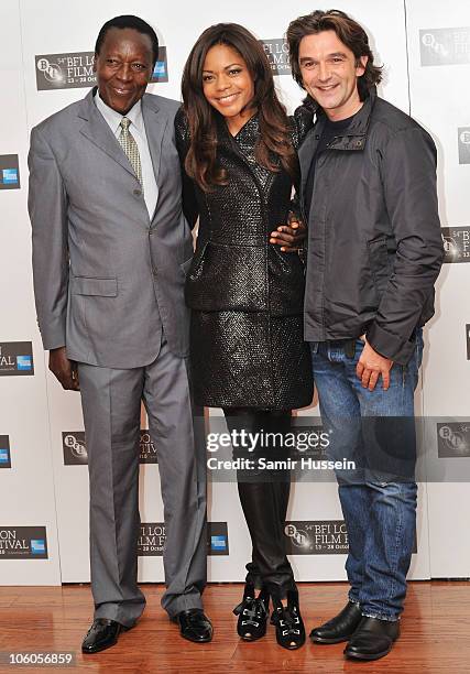 Actress Naomie Harris, actor Oliver Litondo and Director Justin Chadwick attend 'The First Grader' photocall during the 54th BFI London Film Festival...