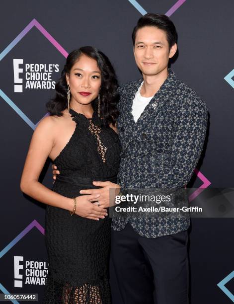 Harry Shum Jr. And Shelby Rabara attend the People's Choice Awards 2018 at Barker Hangar on November 11, 2018 in Santa Monica, California.