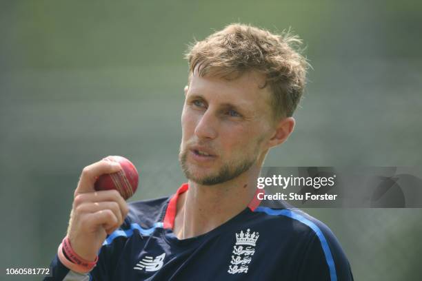 England captain Joe Root in action during England nets at Pallekelle Stadium on November 12, 2018 in Kandy, Sri Lanka.