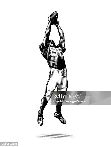american football wide receiver making great catch - catching stock illustrations