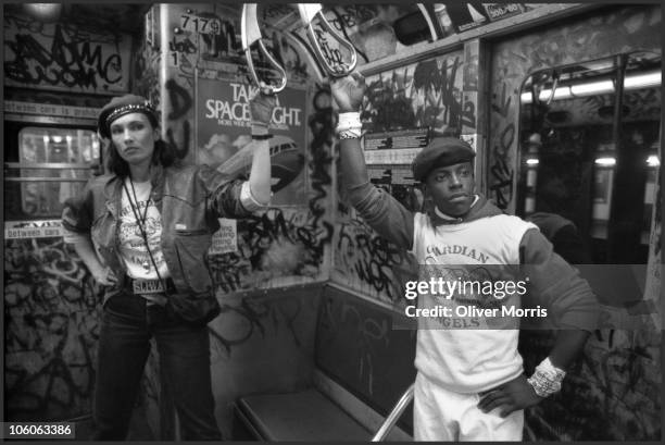 Lisa Sliwa, a member of the Guardian Angels and married to its founder, Curtis Sliwa, patrols the subway while dressed in her Guardian Angels uniform...