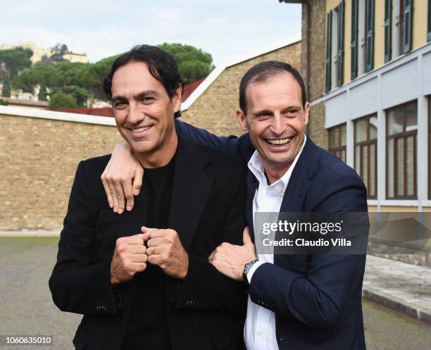 Alessandro Nesta and Massimiliano Allegri chat at Centro Tecnico Federale di Coverciano on November 12, 2018 in Florence, Italy.