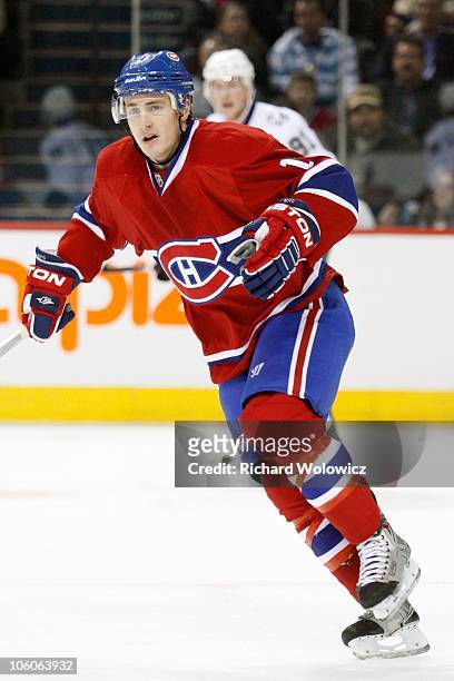 Dustin Boyd of the Montreal Canadiens skates during the NHL game against the Tampa Bay Lightning at the Bell Centre on October 13, 2010 in Montreal,...