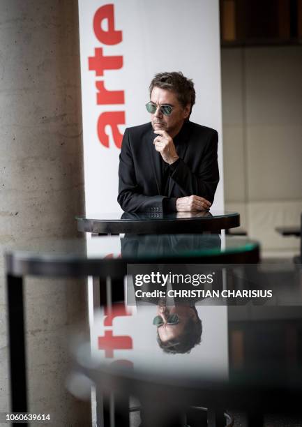 French musician Jean-Michel Jarre poses for a photo during a press event for public Franco-German TV network Arte's "Winter Of Moon" program in...