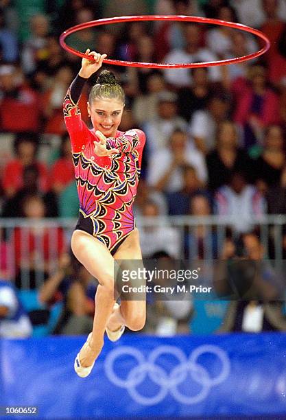 Alina Kabaeva of Russia in action during the Rhythmic Gymnastics in Pavilion 3 of the Sydney Showground on Day 13 of the Sydney 2000 Olympic Games in...
