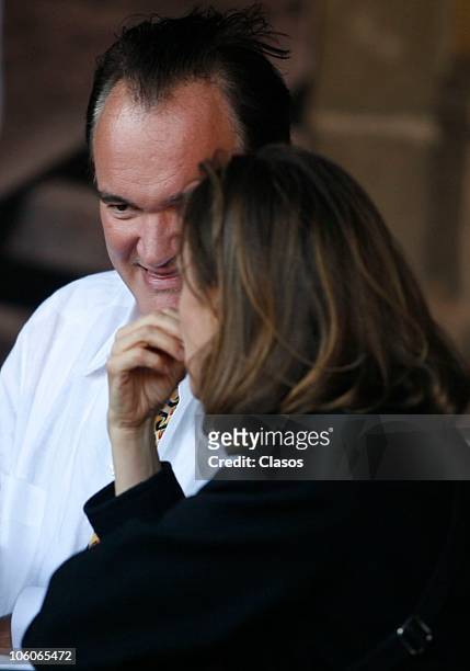 Film director Quentin Tarantino is seen in a restaurante with friends at Virrey de Mendoza Hotel, during his passage at the 8th Morelia International...