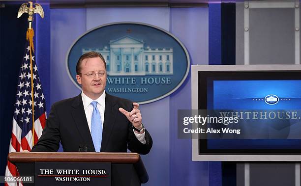 White House Press Secretary Robert Gibbs speaks during a White House daily briefing October 26, 2010 at the White House in Washington, DC. Gibbs told...