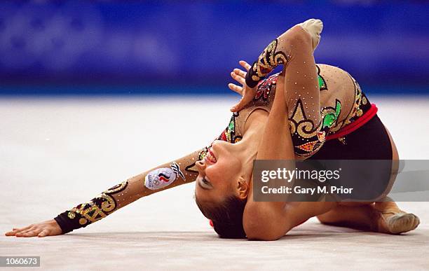 Alina Kabaeva of Russia in action during the Rhythmic Gymnastics in Pavilion 3 of the Sydney Showground on Day 13 of the Sydney 2000 Olympic Games in...