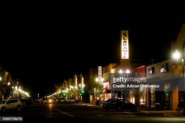 Second Street in Laramie is illuminated near the site where the Fireside Lounge formerly stood before being recently renovated into a new brew pub....