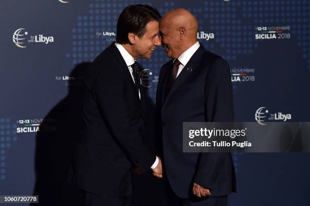 Italian Prime Minister Giuseppe Conte welcomes Aguila Saleh Issa, President of the Libyan House of Representatives, during the Conference for Libya...