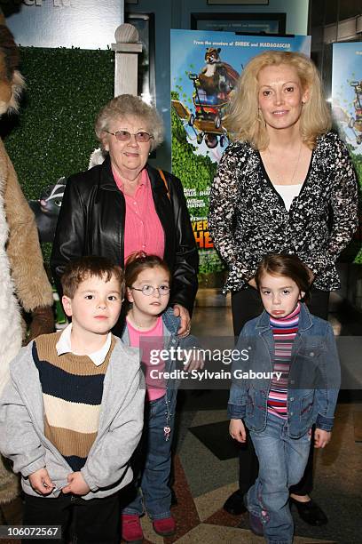 Cathy Moriarty with kids and mom, Cathy during Dreamworks NYC Special Screening of "Over The Hedge", arrivals at Chelsea West Theatre in New York,...