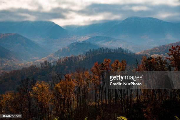 Views of the Great Smoky Mountains National Park are seen in Tennessee, United States on November 10, 2018.