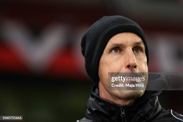 Heiko Herrlich, head coach of Bayer 04 Leverkusen looks on prior to the UEFA Europa League Group A match between Bayer 04 Leverkusen and FC Zurich at...