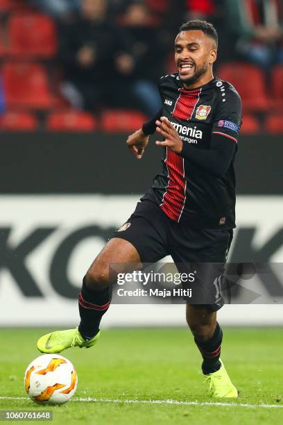 Isaac Kiese Thelin of Bayer Leverkusen controls the ball during the UEFA Europa League Group A match between Bayer 04 Leverkusen and FC Zurich at...