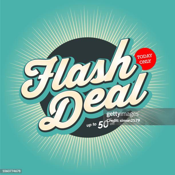 ilustrações de stock, clip art, desenhos animados e ícones de flash deal banner design with color starburst background. - flash