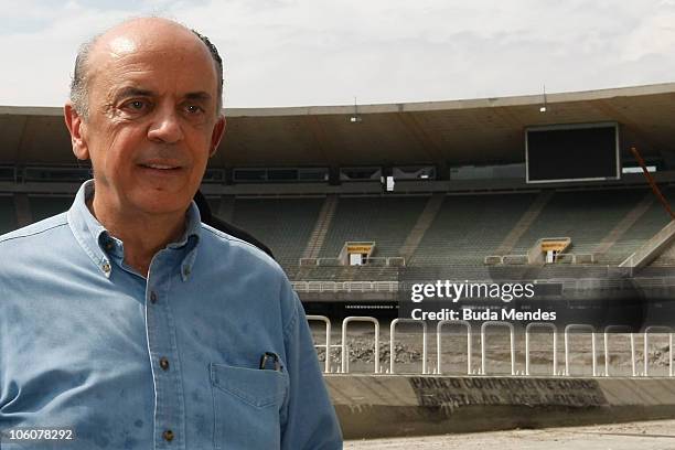 Presidential candidate of Brazil Jose Serra visits the renovation works of Maracana Stadium as part of his campaign on October 26, 2010 in Rio de...