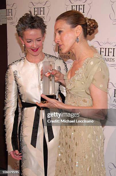 Catherine Walsh and Sarah Jessica Parker during 34th Annual FIFI Awards, Presented by The Fragrance Foundation - Press Room at Hammerstein Ballroom...