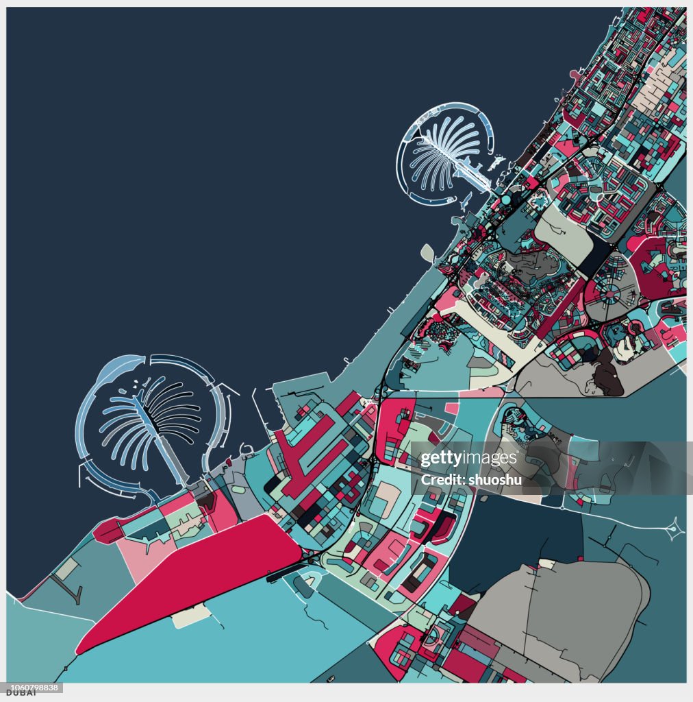 Colorful art illustration style dubai map