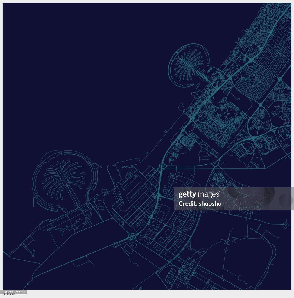 Blue art illustration style dubai map