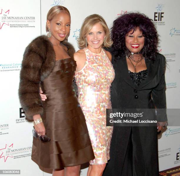 Mary J. Blige, Katie Couric and Chaka Khan during Katie Couric, EIF and NCCRA Present "Hollywood Meets Motown" Benefit - Arrivals at The Waldorf...
