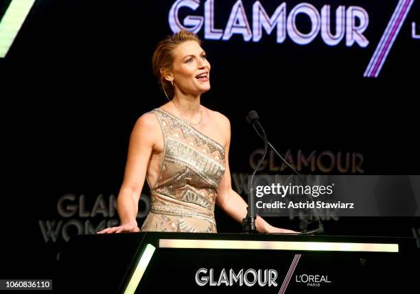 Claire Danes speaks onstage at the 2018 Glamour Women Of The Year Awards: Women Rise on November 12, 2018 in New York City.