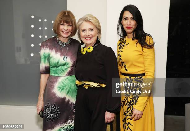 Anna Wintour, Hillary Clinton, and Huma Abedin pose backstage at the 2018 Glamour Women Of The Year Awards: Women Rise on November 12, 2018 in New...