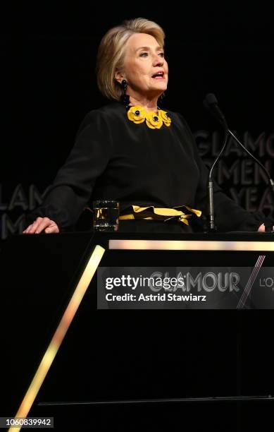 Hillary Clinton speaks onstage at the 2018 Glamour Women Of The Year Awards: Women Rise on November 12, 2018 in New York City.