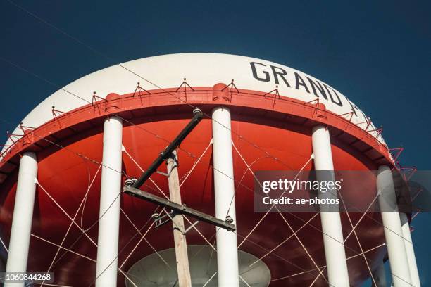 water tower, clear sky, low angle view - grand prairie texas imagens e fotografias de stock