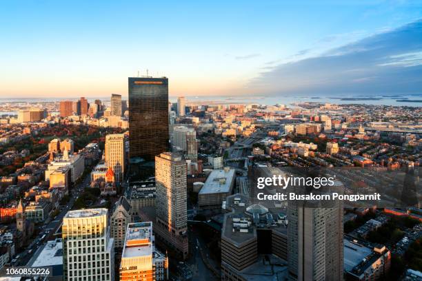 aerial view of downtown boston, massachusetts, usa. - boston aerial stock pictures, royalty-free photos & images