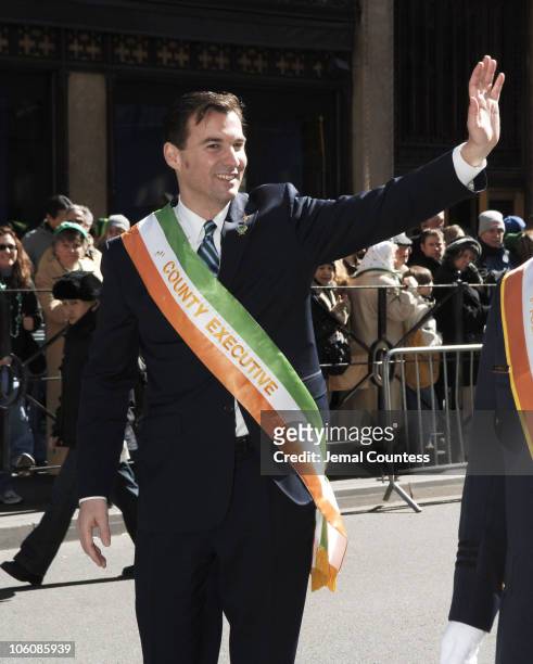 Tom Suozzi, Nassau County Executive and Gubernatorial candidate for New York marches in the 245th Annual St. Patrick's Day Parade on 5th Avenue in...