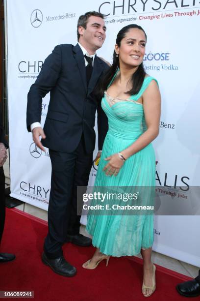 Joaquin Phoenix and Salma Hayek during Chrysalis's 5th Annual Butterfly Ball - Red Carpet at Italian Villa of Carla and Fred Sands in Bel Air,...