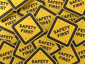 SAFETY FIRST Road Sign - 3D Rendering