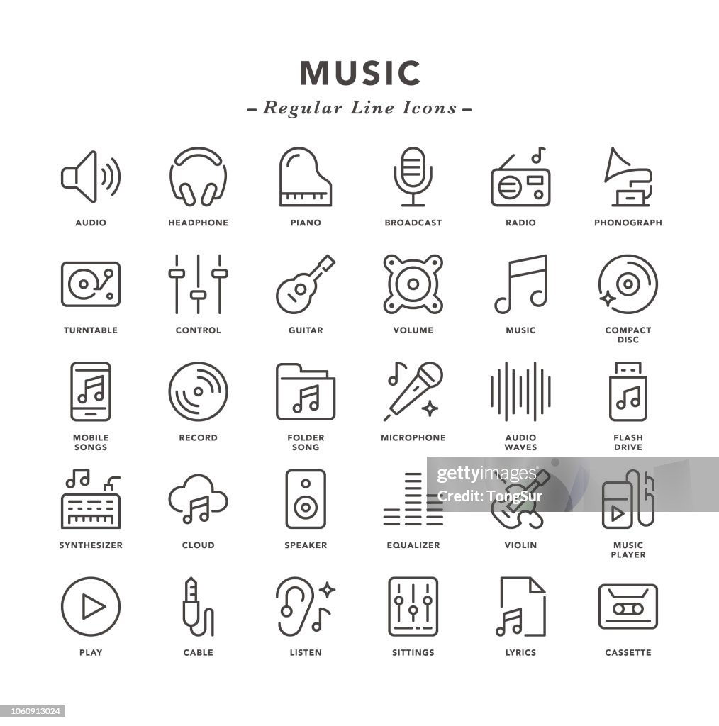 Música - los iconos de línea Regular