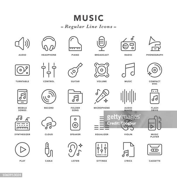 illustrazioni stock, clip art, cartoni animati e icone di tendenza di musica - icone di linea regolari - rumore