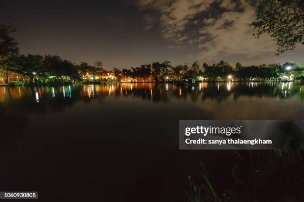 City park in the night with a resting place. The landscape of the city park in the winter.