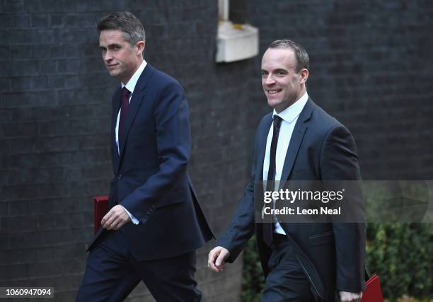 Secretary of State for Defence Gavin Williamson and Secretary of State for Exiting the European Union Dominic Raab arrive at 10 Downing Street on...