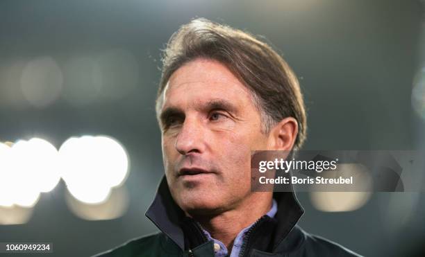 Head coach Bruno Labbadia of VfL Wolfsburg looks on prior to the Bundesliga match between Hannover 96 and VfL Wolfsburg at HDI-Arena on November 9,...