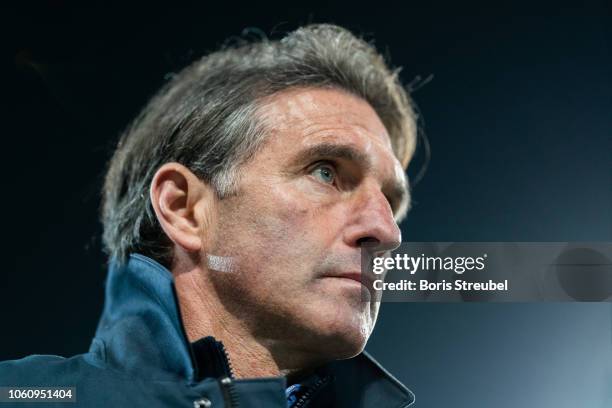 Head coach Bruno Labbadia of VfL Wolfsburg looks on prior to the Bundesliga match between Hannover 96 and VfL Wolfsburg at HDI-Arena on November 9,...