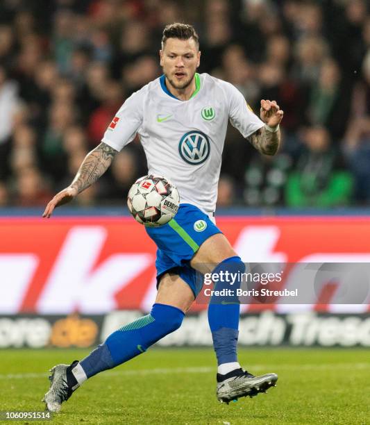 Daniel Ginczek of VfL Wolfsburg controls the ball during the Bundesliga match between Hannover 96 and VfL Wolfsburg at HDI-Arena on November 9, 2018...