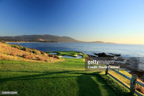 The par 3, seventh hole at Pebble Beach Golf Links the host venue for the 2019 US Open Championship on November 7, 2018 in Pebble Beach, California.