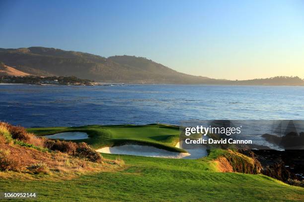 The par 3, seventh hole at Pebble Beach Golf Links the host venue for the 2019 US Open Championship on November 7, 2018 in Pebble Beach, California.