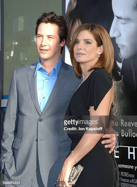 Keanu Reeves and Sandra Bullock during "The Lake House" Los Angeles Premiere - Arrivals at Cineramadome in Hollywood, California, United States.