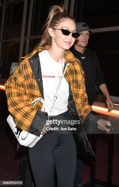 Gigi Hadid is seen upon arriving at the Haneda Airport on November 13, 2018 in Tokyo, Japan.