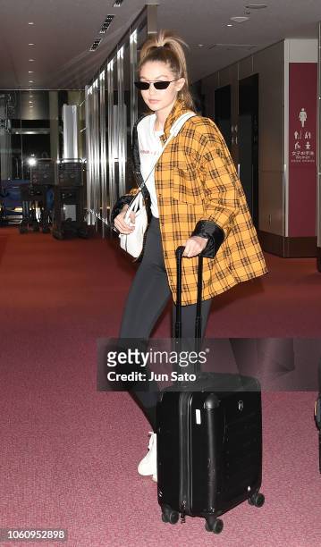 Gigi Hadid is seen upon arriving at the Haneda Airport on November 13, 2018 in Tokyo, Japan.