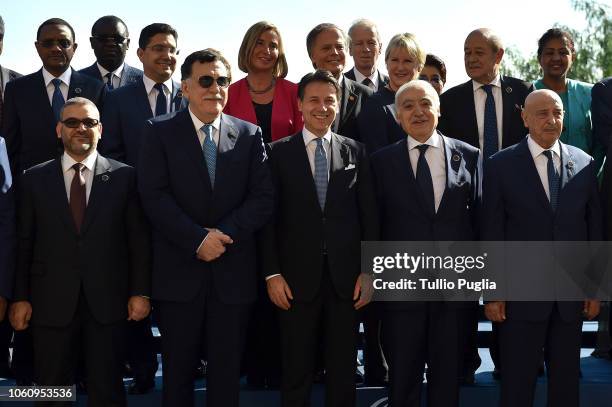 Khaled al Meshri, President of Libya High Coucil of State, Fayez al-Sarraj , Prime Minister of Libya, Giuseppe Conte, Prime Minister of Italy,...